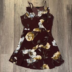 Mine Burgundy Floral Dress with Gold Accents
